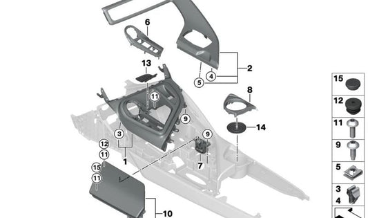 Center Console Cover for BMW I12, I15 (OEM 51169284828). Original BMW
