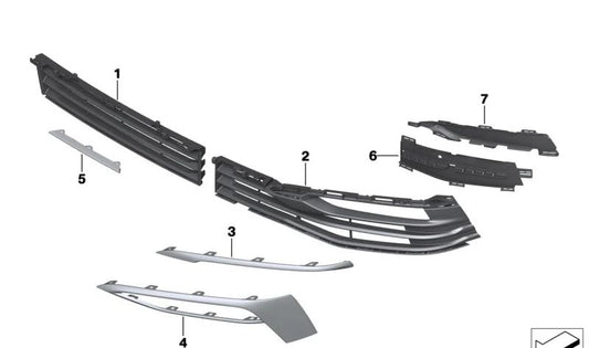 Rejilla central entrada de aire OEM 51117385257 para BMW G30, G31, G38. Pieza original BMW.