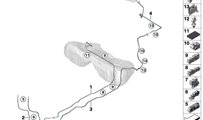 Tubo de aire de purga trasero OEM 16137498363 para BMW F91, F92, F93, G14, G15, G16. Original BMW.