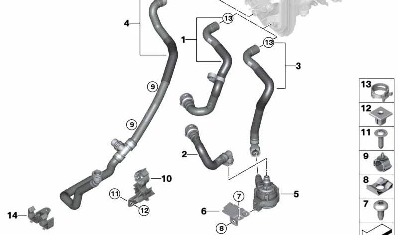 Soporte de bomba auxiliar de refrigerante OEM 64219389088 para BMW G05, G06, G07, G18. Original BMW.