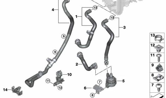 Soporte de bomba auxiliar de refrigerante OEM 64219389088 para BMW G05, G06, G07, G18. Original BMW.