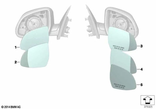 Vidro espelhado aquecido à direita para BMW X5 F15, F85, X6 F16, F86 (OEM 51167408448). BMW original