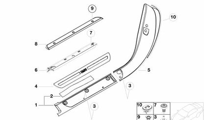 Glut aus Edelstahl -Stahl -Stücke rechts OEM 51478257872 für BMW E52. Original BMW.