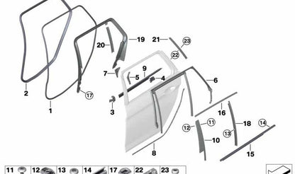 Articolazione della porta posteriore sinistra per BMW 5 F90 Series, G30, G31 (OEM 51727341647). BMW originale