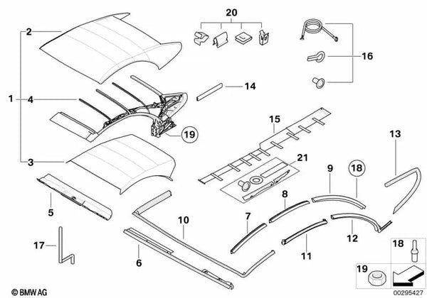 Junta de cortavientos OEM 54347172029 para BMW Serie 6 E63, E64. Original BMW.