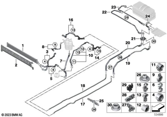 Doppelclip für die BMW -Serie 2 U06, 5 G60 -Serie, 7 G70 -Serie, X1 U11, X5 G05, G05N, X6 G06, G06N, X7 G07, G07N, XM G09, C K07 (OEM 17127935684). Original BMW.
