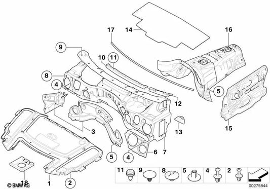 Isolamento do túnel acústico para BMW 1 E81 Series, E87, E88, Série 3 E90, E91, E92, E93, X1 E84 (OEM 51487059353). BMW original.