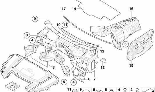 Aislante acústico túnel OEM 51486961212 para BMW E81, E82, E87, E87N, E88, E90, E90N, E91, E91N, E92, E92N, E93, E93N, E84. Original BMW.