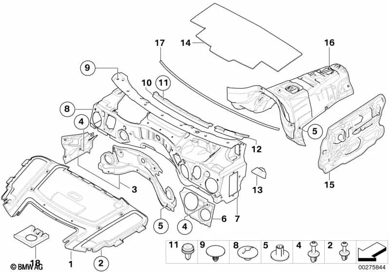 Firewall superior com isolamento acústico para BMW Série 3 E90, E90N, E91, E91N, E92, E92N, E93, E93N (OEM 51486981131). BMW original