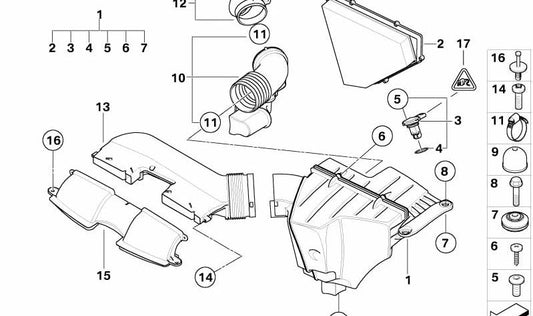 Atenuador de ruido de admisión OEM 13717542018 para BMW E90, E91. Pieza original BMW.