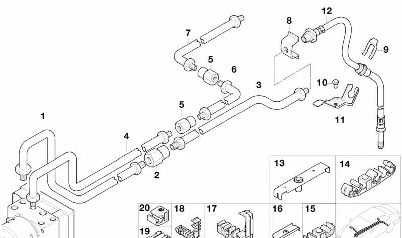 Tubería de freno trasera OEM 34326754949 para BMW E46 {316Ci, 316i, 318Ci, 318i} todos los modelos con motor M43. Original BMW.
