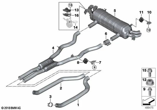 Silenziatore posteriore con valvola di scarico per BMW G14, G15 (OEM 18308742441). BMW originale
