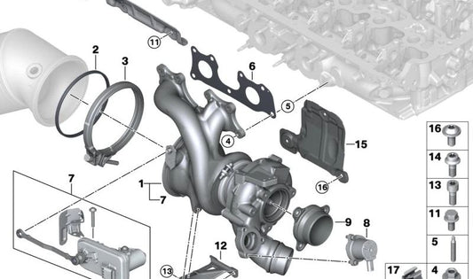 Junta de escape para turbocompresor/catalizador OEM 18325A09490 para BMW G20N, G21N, G22N, G23N, G26N, G60, G70, G45, G05N, G18N, G06N, G07N, G09. Original BMW.
