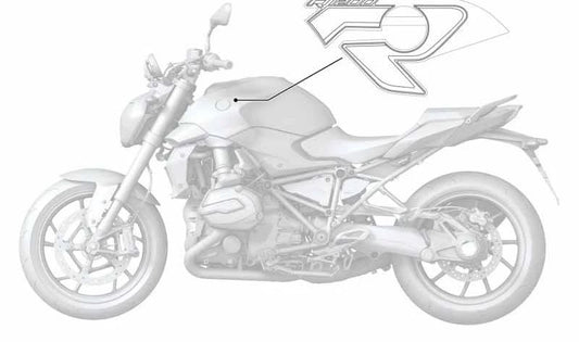 Inscripción izquierda OEM 51148554363 para motos BMW R1200R, R1250R. Original BMW Motorrad.