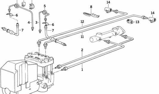 Tubo de freio OEM 34326755588 para BMW 114 {1502, 1600, 1600 GT, 1600 ti, 1602, 2002, 2002 ti, 2002 tii, 2002 turbo, 2500, 2800, 2800 CS}. Peça de reposição original BMW.