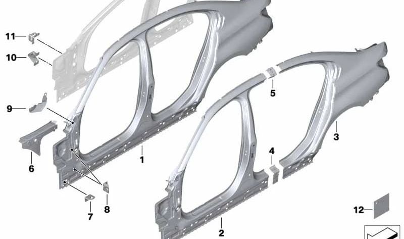 Panel lateral derecho (Seitengerippe) OEM 41007487372 para BMW G20. Original BMW.