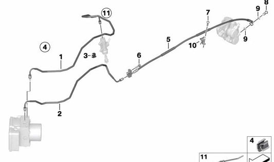 Soporte tubería de freno trasero OEM 34327724541 para motos BMW K1600 GT, K1600 GTL, K1600 Bagger. Original BMW Motorrad.