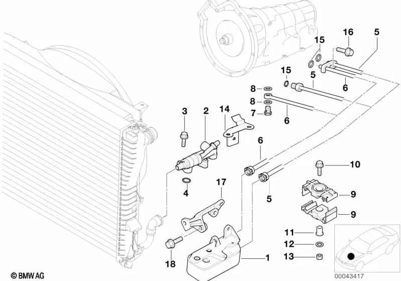 Pipe de retour du refroidisseur d'huile pour BMW E39, E38 (OEM 17221711465). BMW d'origine