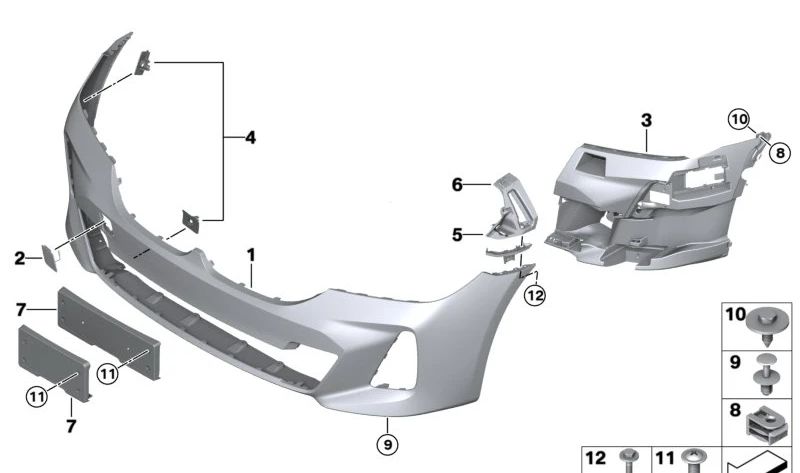 Paragolpes delantero imprimado OEM 51119852215 para BMW G32. Original BMW.