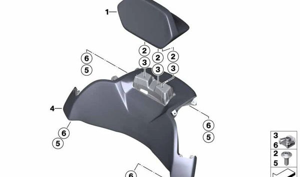 Respaldo Topcase con altavoces traseros OEM 46548558067 para BMW Motorrad K 1600 Bagger (0F51, 0F61). Original BMW Motorrad.