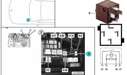 Purple relay OEM 61368367100 for BMW E36, F07, F01, F02, Z3. Genuine BMW.