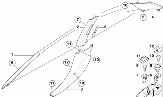 Pilier arrière droit OEM 51138400152 pour BMW E36, Z3. BMW d'origine.