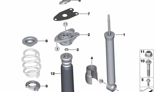 Amortiguador trasero OEM 33506888339 para BMW X2 F39 (modelos xDrive18d, xDrive20d). Original BMW.