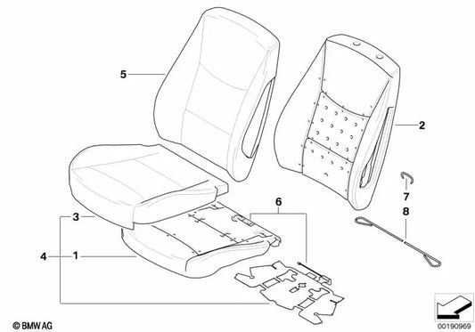 Right leather seat backrest cover for BMW 3 Series E92, E92N (OEM 52107253244). Original BMW