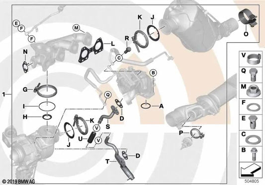 Exhaust Turbo Mounting Kit for BMW 2 Series F45N, F46N, X1 F48 (OEM 11655A62AA4). Original BMW.