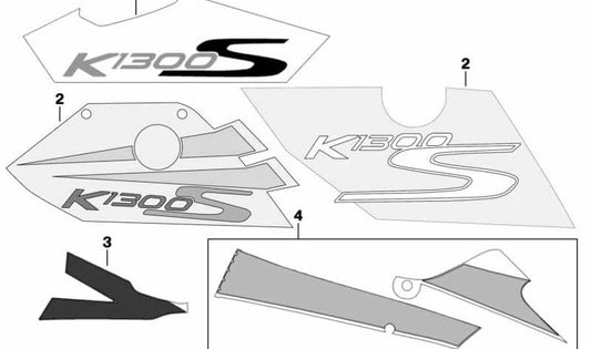 Etiqueta adhesiva revestimiento superior izquierdo OEM 46637719045 para BMW Motorrad K 1300 S, K 1200 S. Original BMW Motorrad.