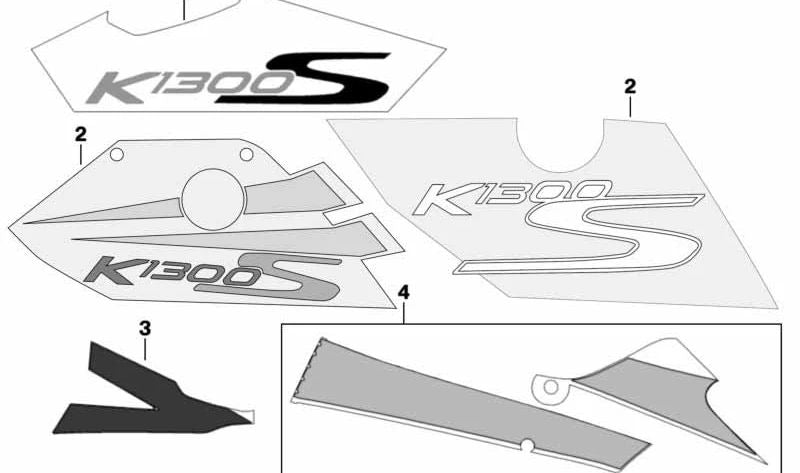 Rear left side inscription OEM 46637716357 for BMW Motorrad K1300 S. Original BMW Motorrad.