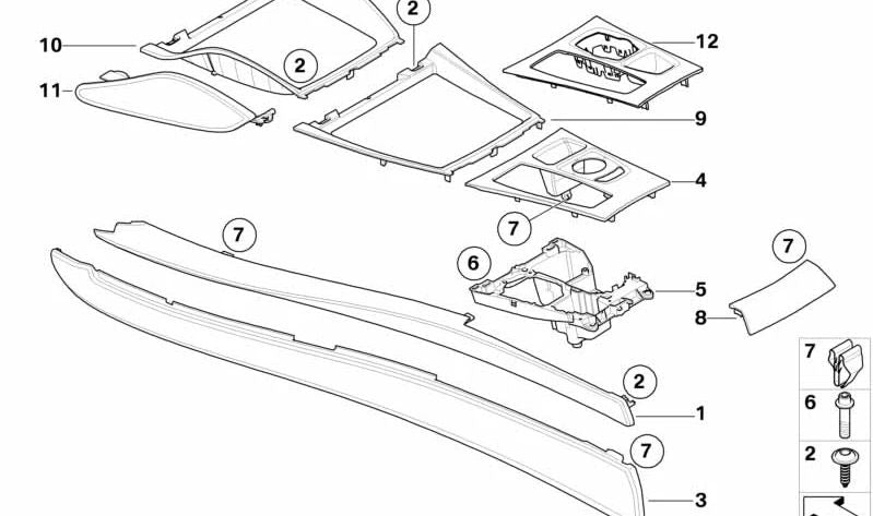 Gear Shift Knob Bracket for BMW X5 E70, E71 (OEM 51169164483). Original BMW