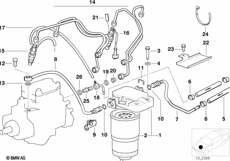 Hollow screw for BMW 3 Series E30, E36 5 Series E28, E34 (OEM 13511288584). Original BMW
