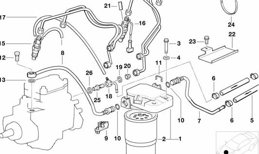 OEM PUBLE DI RITORNO DEL COMBUSTO 1353245597 per BMW E36 318TDS (tutti i modelli: CC51, CC52, CF51, CF52, CJ51, CJ52). BMW originale.