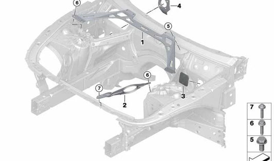 Barra de refuerzo de torreta OEM 51618075677 para BMW F90, F91, F92, F93. Original BMW.