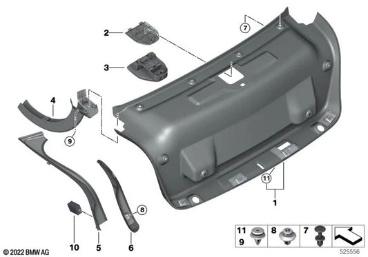 Giochi a sinistra posteriore per BMW G20, G20N, G28, G28N, G80, G80N (OEM 51497430623). BMW originale.