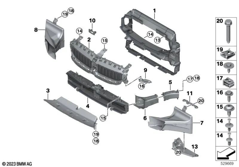 Suporte de guia de ar direito para BMW G42, G87, G20, G20N, G21, G21N, G28, G28N, G22, G23, G26 (OEM 51647434062). BMW originais.