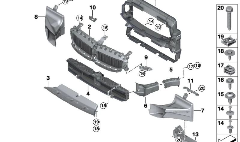 Duto de ar com controle de aba superior para BMW Série 3 G20N, G21N, G28N (OEM 51745A2DB49). BMW originais.