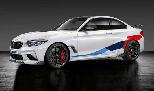 Vinilos M Performance Motorsport originales OEM 51142456835 para BMW F87 (M2). Decoración deportiva oficial BMW.