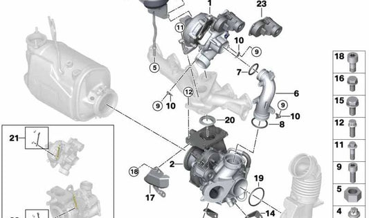 Válvula de vacío turbo OEM 11658570244 para BMW G30, G31, G32, G11, G12, G14, G15, G16, G01, G02. Pieza original BMW.