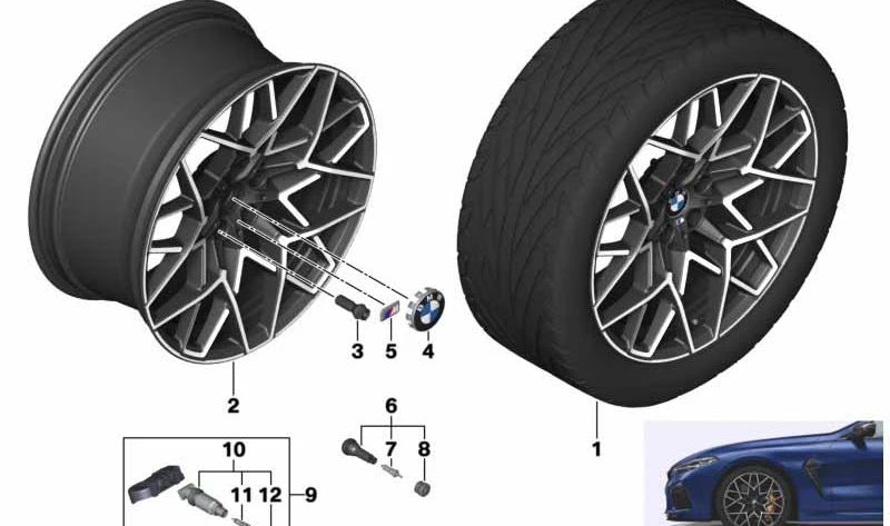 Llantas de aleación 20" midnight grey OEM 36107883373 para BMW F91, F92, F93 M8 Competition. Original BMW.