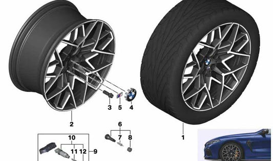 Llantas de aleación 20" midnight grey OEM 36107883373 para BMW F91, F92, F93 M8 Competition. Original BMW.