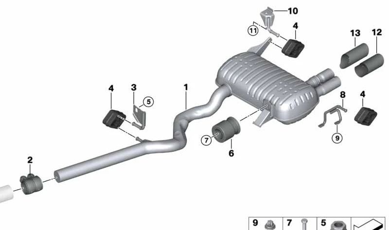 Silencioso trasero OEM 18307796017 para BMW E90, E91. Original BMW.
