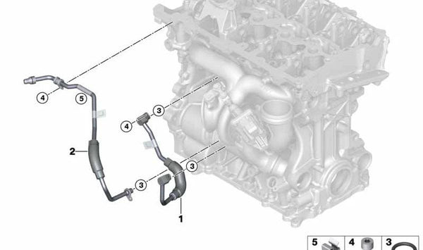 Tubo de refrigerante para turbo OEM 11538489611 para BMW F70, U06, U11, U12, U10, F65, F66, U25. Original BMW.