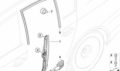 Guía de la ventana trasera izquierda para BMW Serie 5 E60, E60N (OEM 51357033805). Original BMW