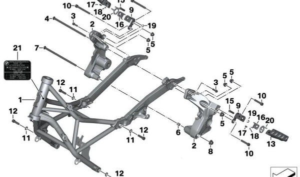 Reposapiés trasero izquierdo OEM 46718528795 para BMW Motorrad C 600 Sport, C 650 Sport, R 1200 GS, R 1250 GS, R 1200 GS Adventure, R 1250 GS Adventure, S 1000 XR. Original BMW Motorrad.