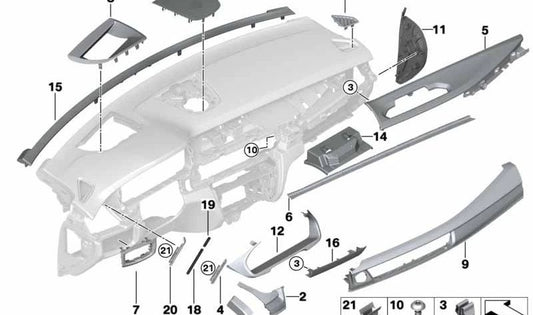 Moldura salpicadero carbono derecho OEM 51458060387 para BMW F85, F16, F86. Original BMW.