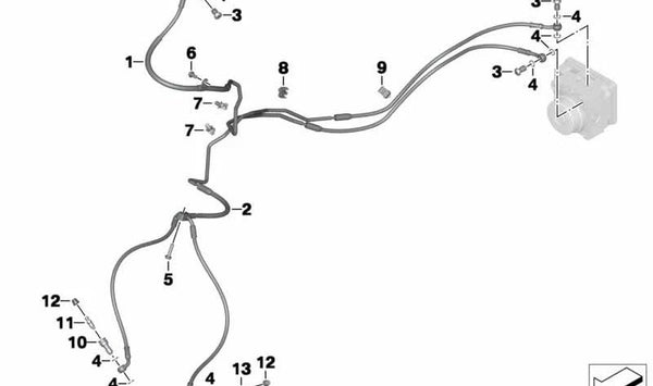 Latiguillo de freno delantero OEM 34328551364 para BMW Motorrad S 1000 XR (SK49, 0D03) año 2015 a 2019. Original BMW Motorrad.