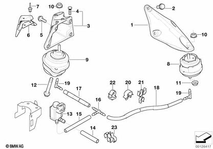 Soporte del motor derecho OEM 22116750860 para BMW E46 330d, 330xd... y más. Original BMW.