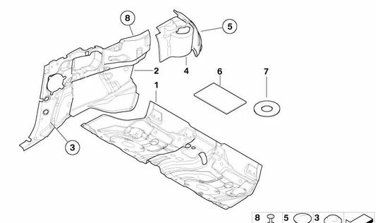 Aislante acústico paso de rueda trasero derecho OEM 51488236278 para BMW E46. Original BMW